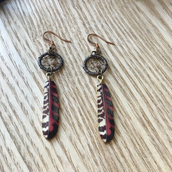 Hand Crafted Bohemian Dream Catcher Diamond Earrings w/ Falcon Feather Charms - Picture 7 of 12